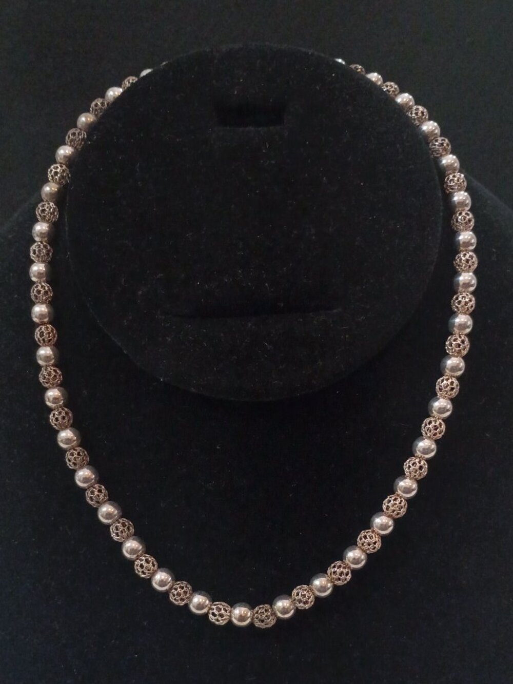 Vintage 925 Sterling Silver Filigree & Ball Bead Choker Necklace 21.3g